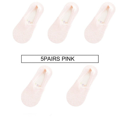 Anysox 5 Pairs Size 5-9 Fashion Socks Lace Flower Style Breathable Antiskid Invisible Ankle Socks for Women Pink-Socks-PEROZ Accessories
