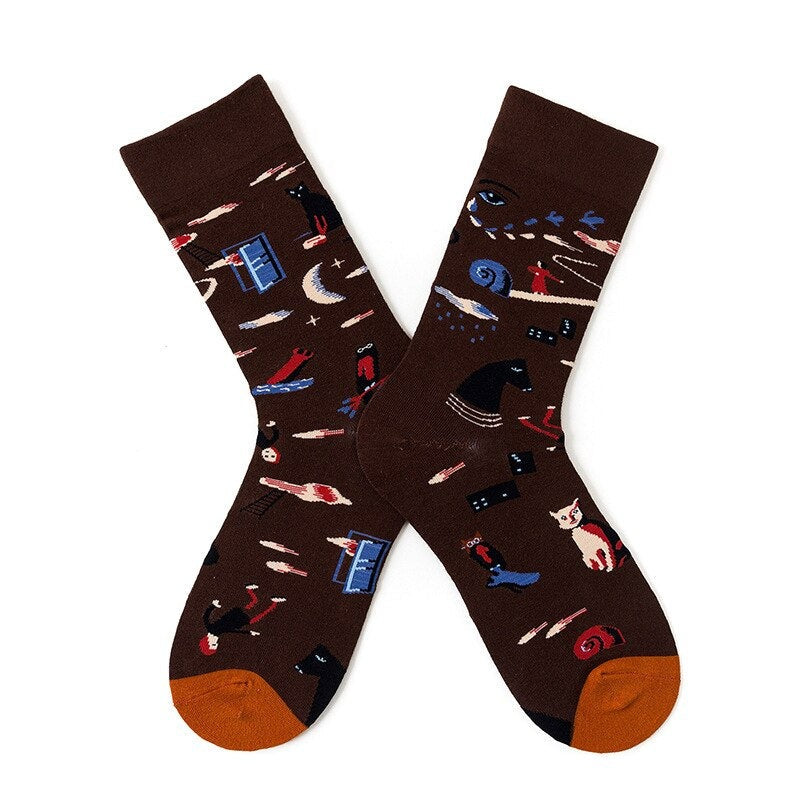 Anysox 5 Pairs Size 5-9 Fashion Socks Combed Cotton Art Abstract Oil Painting Novelty Happy Funny Christmas Gift for Women-Socks-PEROZ Accessories