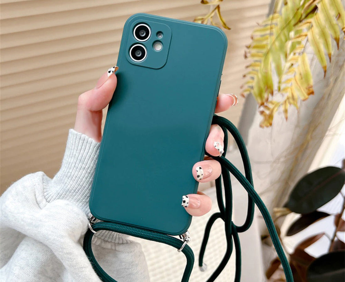 Anymob Xiaomi Phone Case Blue Green Crossbody Lanyard Soft Silicon For Mi 11T Pro 11 Lite Redmi Note 10 9 Pro Max 10S 9T Mi POCO X3 Compatible-Mobile Phone Cases-PEROZ Accessories