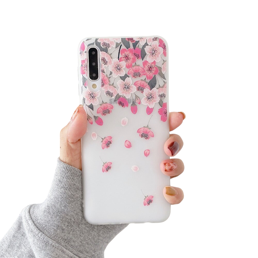 Anymob Samsung Case Pink Cherry Blossom Vintage Relief Flower Phone Matte Soft Silicone Back Cover-Mobile Phone Cases-PEROZ Accessories