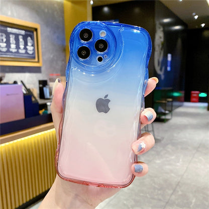 Anymob iPhone Case Blue and Pink Transparent Gradient Curly Wave Shockproof Clear Soft Silicone Cover-Mobile Phone Cases-PEROZ Accessories