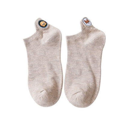 Anysox 5 Pairs One Size 4-5 Khaki Fashion Funny Unisex Stereoscopic Heel Embroidered Women Candy Color Cotton Short Cute Socks-Socks-PEROZ Accessories