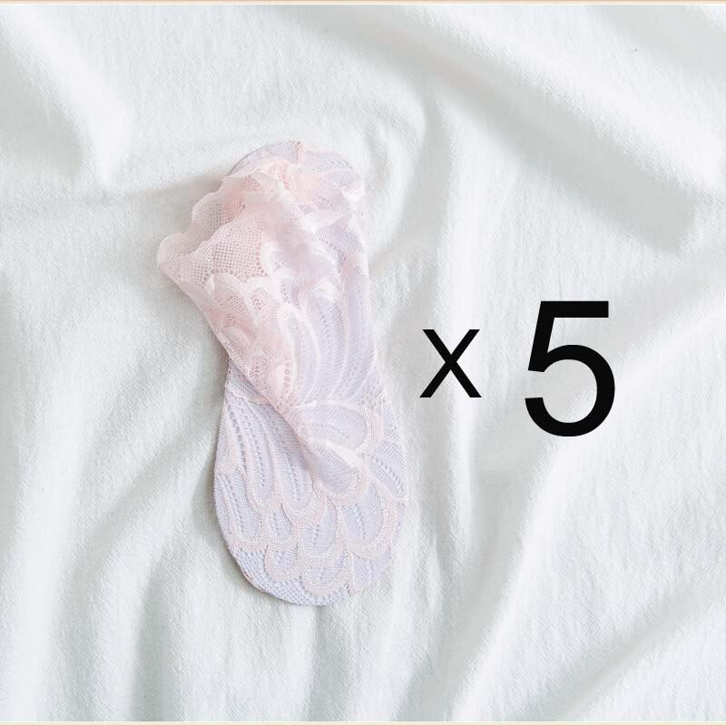 Anysox 5 Pairs One Size 4-5 Light Peach Fashion Summer Socks With Style Lace Peacock Flower Short Ankle Socks For Women-Socks-PEROZ Accessories