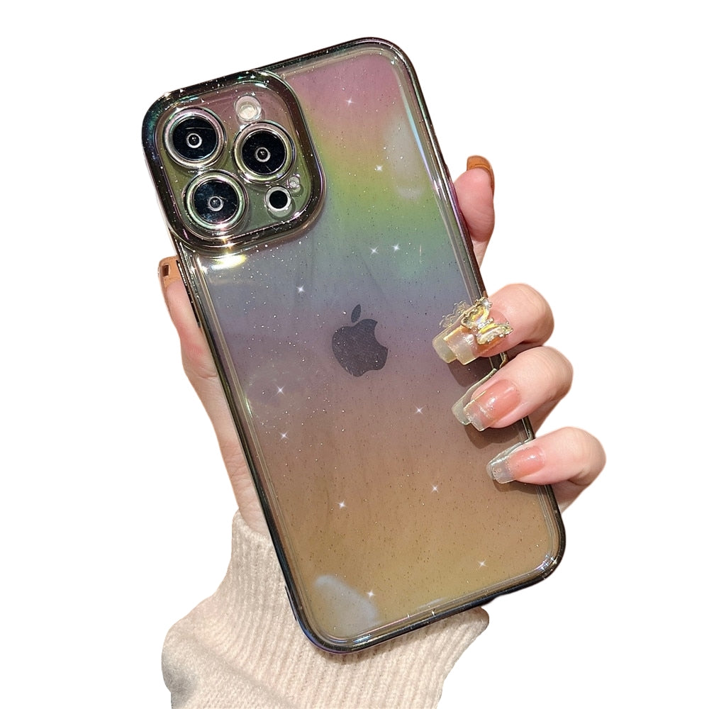 Anymob iPhone Black Rainbow Gradient Phone Case Transparent Glitter Silicon Shockproof Cover-Mobile Phone Cases-PEROZ Accessories