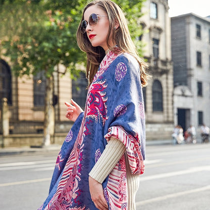 Anyyou 100% Pure Merino Wool Fuscia Pink Poncho Winter Large Scarf Pashmina Shawl Bandana Neck Wrap For Women-Scarves-PEROZ Accessories