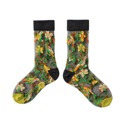 Anysox 5 Pairs Green Size 5-9 Sock Harajuku Crystal Silk Tide Socks With Flower Vines Comfortable To Wear Prefect For Women-Socks-PEROZ Accessories