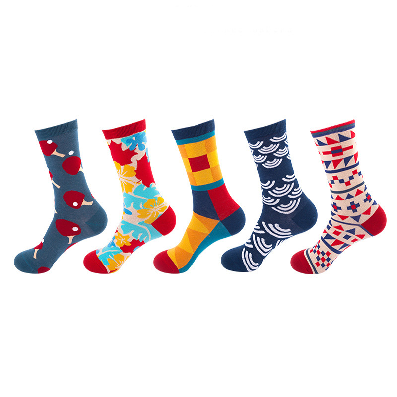 Anysox 5 Pairs One Size 5-11 Mixed Color Set Christmas Socks Mosaic Cotton Fashion Woman Skateboard Oil Paitiing-Socks-PEROZ Accessories