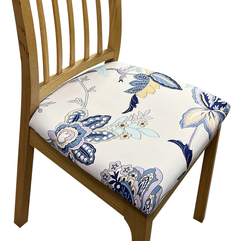 Anyhouz Chair Cover White Blue Floral Leaf Print Stretch Seat Cover for Home Dinning Kitchen Washable Removable-Chair Cover-PEROZ Accessories