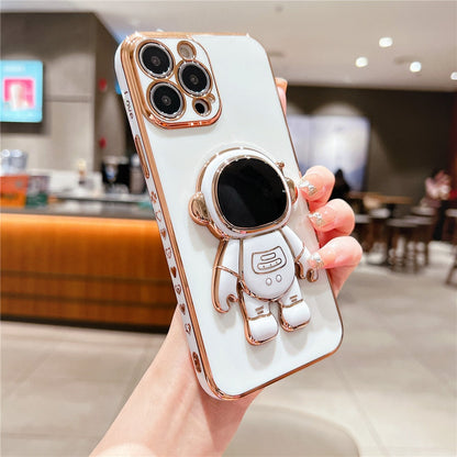 Anymob iPhone Case White Plating Astronaut Stand Holder Lens Protection Heart Pattern Cover-Mobile Phone Cases-PEROZ Accessories