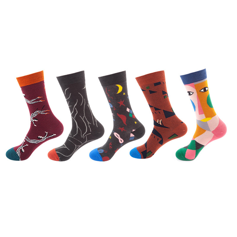 Anysox 5 Pairs One Size 5-11 Mixed Color Socks Eye Cotton Fashion Woman Skateboard Oil Paitiing-Socks-PEROZ Accessories