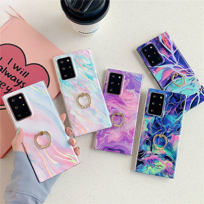 Anymob Samsung Green Rose Laser Marble Gradient Phone Case Ring Holder Back Cover-Mobile Phone Cases-PEROZ Accessories