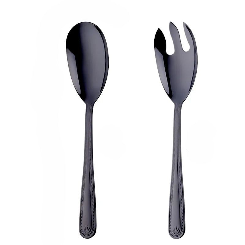 Anygleam Black Stainless Steel 2 Pcs Giant Salad Spoon and Fork Set for Buffet and Restaurant Kitchenware-Kitchen Tools &amp; Utensils-PEROZ Accessories