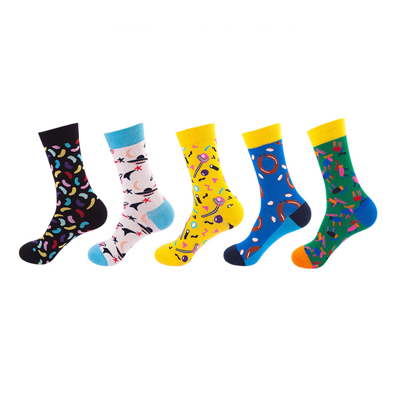 Anysox 5 Pairs One Size 5-11 Mixed Color Set Christmas Socks Candies Cotton Fashion Woman Skateboard Oil Paitiing-Socks-PEROZ Accessories