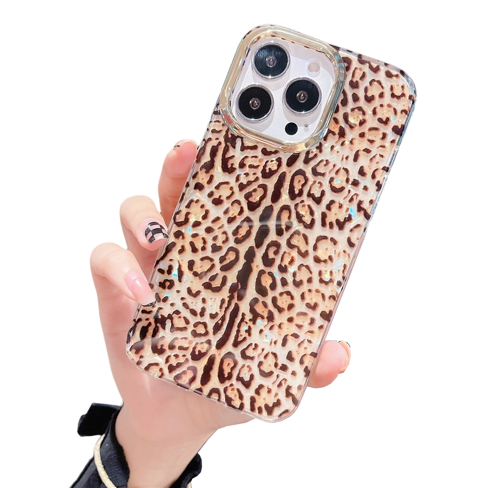 Anymob iPhone Leopard Pattern Glitter Dream Shell Pattern Case Soft IMD Silicon Shockproof Cover Bumper-Mobile Phone Cases-PEROZ Accessories