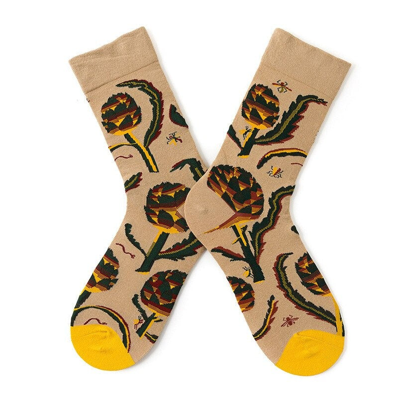 Anysox 5 Pairs Size 5-9 Fashion Socks Combed Cotton Art Abstract Round Flowers Oil Painting Novelty Happy Funny Christmas Gift for Women-Socks-PEROZ Accessories