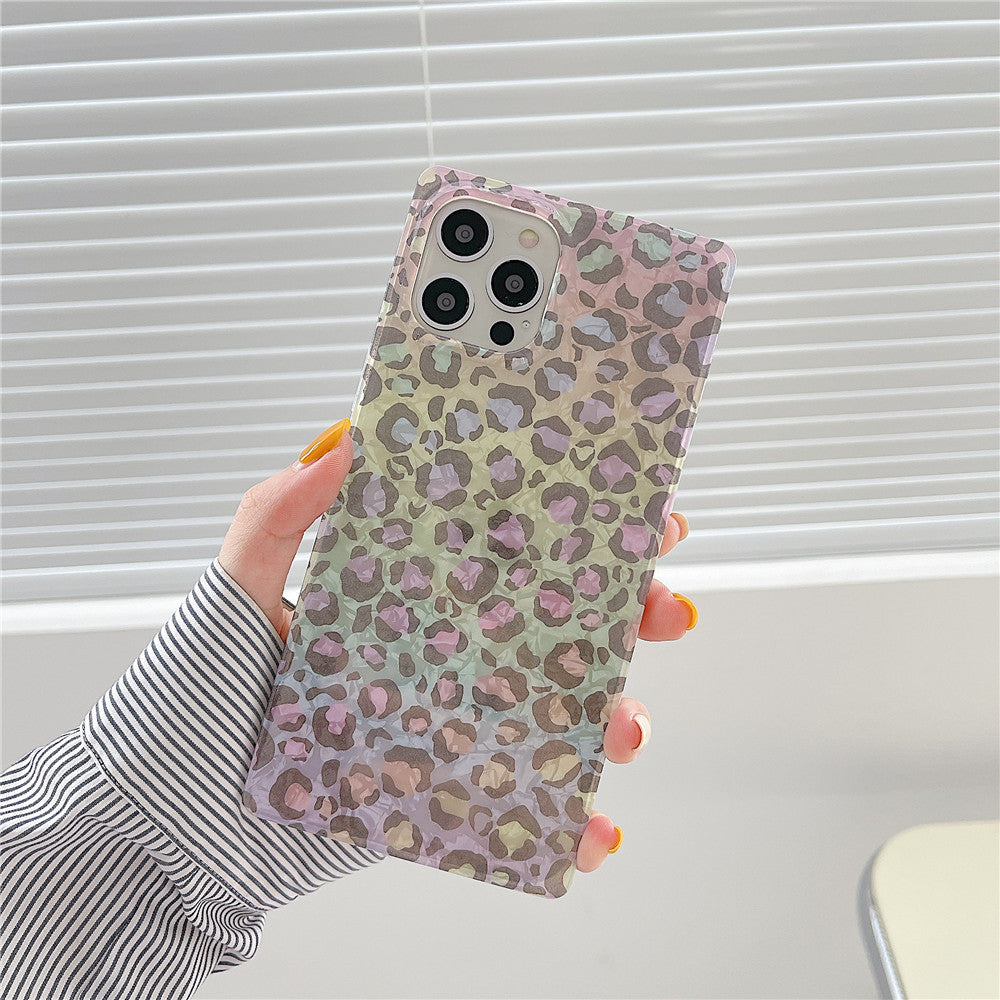 Anymob iPhone Case Yellow Soft Silicone Square Design Gradient Leopard Dream Shell Pattern Cover-Mobile Phone Cases-PEROZ Accessories