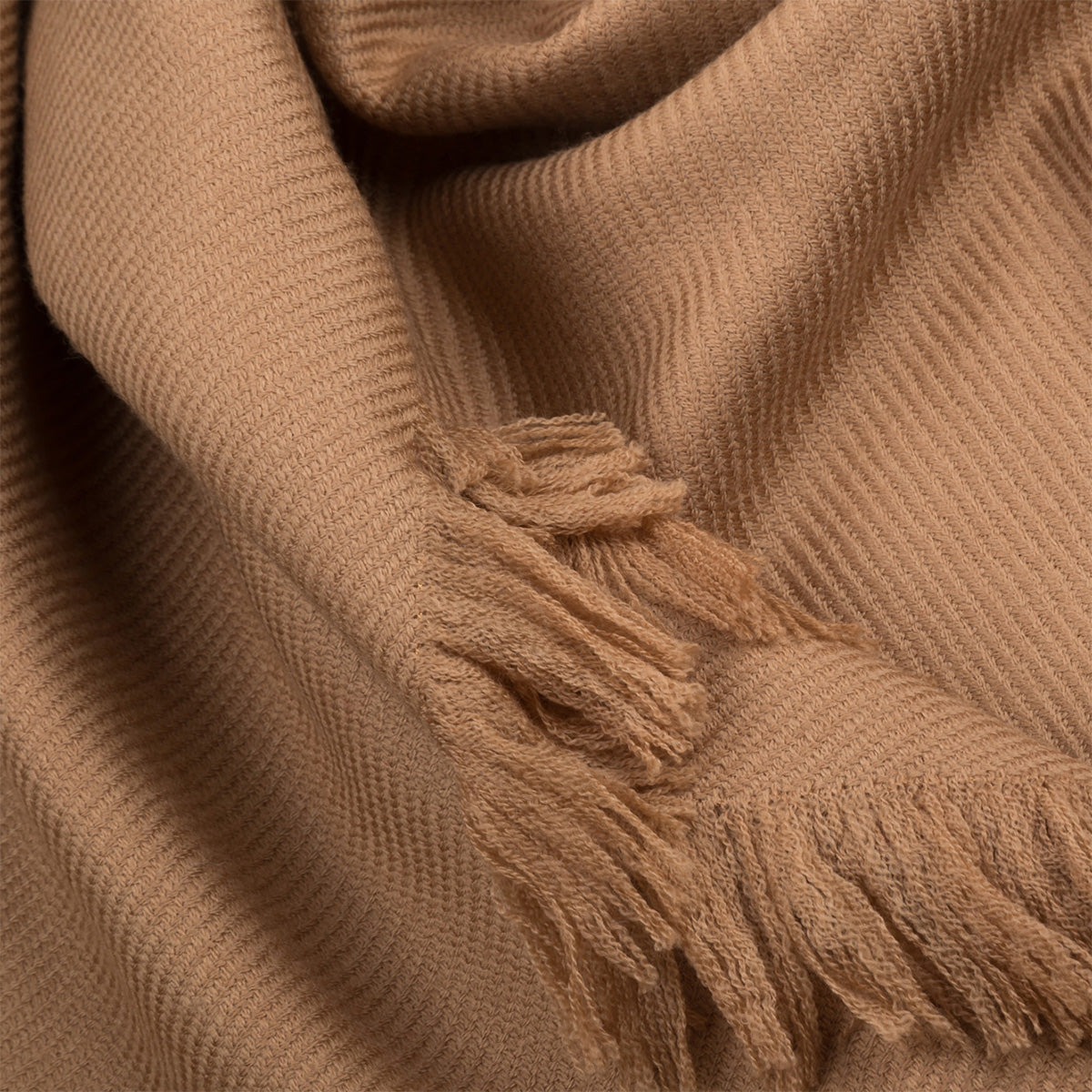 Ugg Fringed Check Wool Scarf Camel-Scarves-PEROZ Accessories