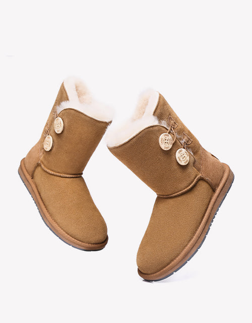 Australian Shepherd Twin Buttons Short UGG Boots Water Resistant-Boots-PEROZ Accessories