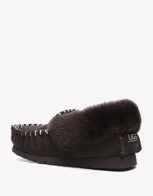 Australian Shepherd UGG Ankle Slippers Unisex Popo Premium Sheepskin Moccasins-Slippers-PEROZ Accessories