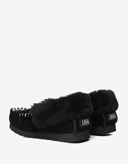 Australian Shepherd UGG Ankle Slippers Unisex Popo Premium Sheepskin Moccasins-Slippers-PEROZ Accessories