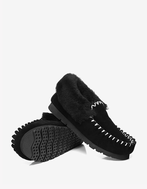 Australian Shepherd UGG Ankle Slippers Unisex Popo Premium Sheepskin Moccasins-Slippers-PEROZ Accessories