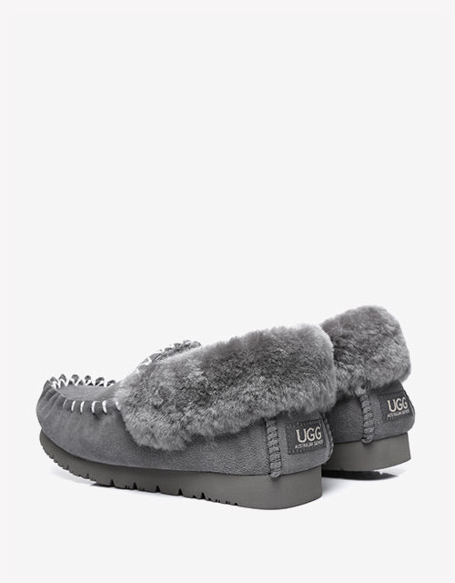 Australian Shepherd UGG Ankle Slippers Unisex Popo Premium Sheepskin Moccasins-Slippers-PEROZ Accessories