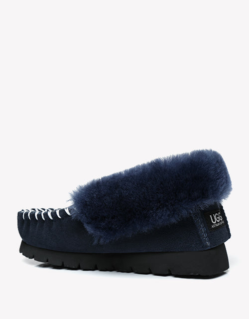 Australian Shepherd UGG Ankle Slippers Unisex Popo Premium Sheepskin Moccasins-Slippers-PEROZ Accessories