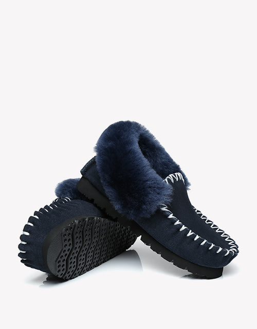 Australian Shepherd UGG Ankle Slippers Unisex Popo Premium Sheepskin Moccasins-Slippers-PEROZ Accessories