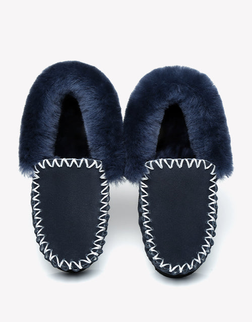 Australian Shepherd UGG Ankle Slippers Unisex Popo Premium Sheepskin Moccasins-Slippers-PEROZ Accessories