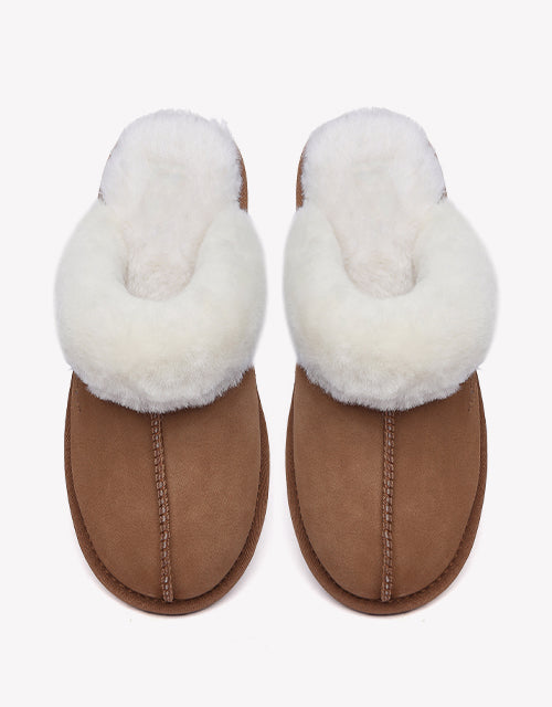 Australian Shepherd Premium Sheepskin Wool Unisex Scuff Ugg Slippers Rosa Water Resistant-Slippers-PEROZ Accessories