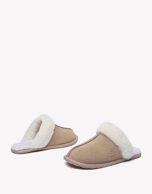 Australian Shepherd Premium Sheepskin Wool Unisex Scuff Ugg Slippers Rosa Water Resistant-Slippers-PEROZ Accessories