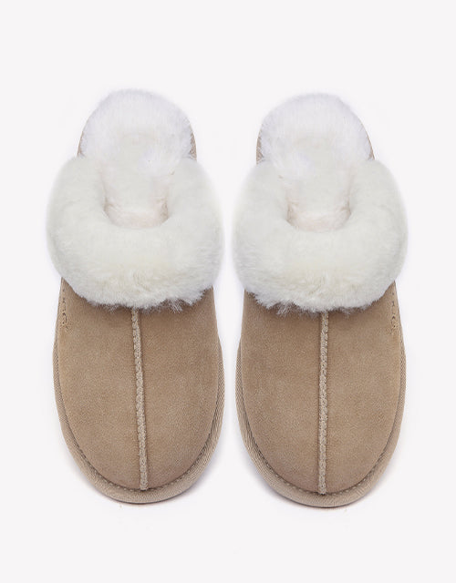 Australian Shepherd Premium Sheepskin Wool Unisex Scuff Ugg Slippers Rosa Water Resistant-Slippers-PEROZ Accessories