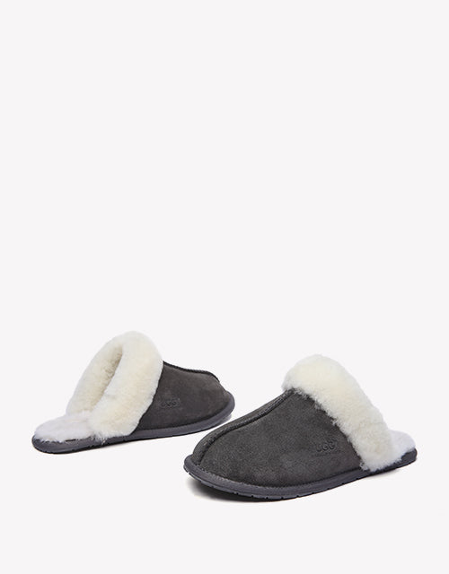 Australian Shepherd Premium Sheepskin Wool Unisex Scuff Ugg Slippers Rosa Water Resistant-Slippers-PEROZ Accessories