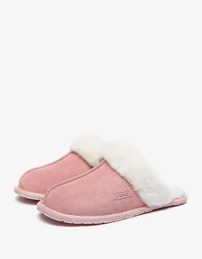 Australian Shepherd Premium Sheepskin Wool Unisex Scuff Ugg Slippers Rosa Water Resistant-Slippers-PEROZ Accessories