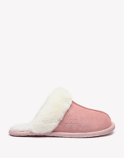 Australian Shepherd Premium Sheepskin Wool Unisex Scuff Ugg Slippers Rosa Water Resistant-Slippers-PEROZ Accessories