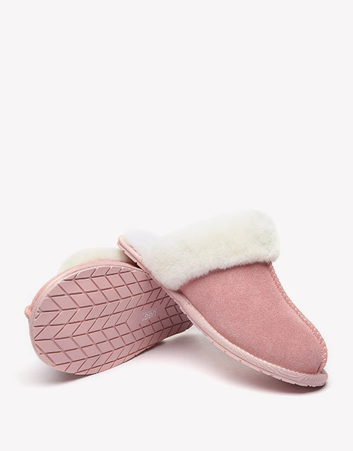 Australian Shepherd Premium Sheepskin Wool Unisex Scuff Ugg Slippers Rosa Water Resistant-Slippers-PEROZ Accessories