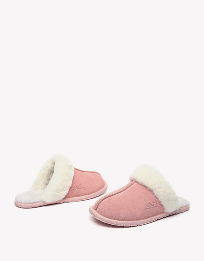 Australian Shepherd Premium Sheepskin Wool Unisex Scuff Ugg Slippers Rosa Water Resistant-Slippers-PEROZ Accessories