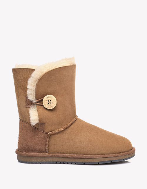 Australian Shepherd Sheepskin UGG Boots Short Button Water Resistant-Boots-PEROZ Accessories