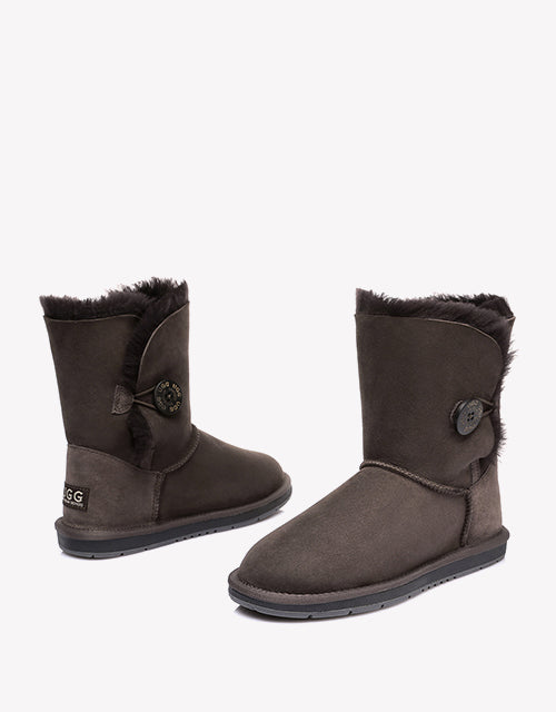 Australian Shepherd Sheepskin UGG Boots Short Button Water Resistant-Boots-PEROZ Accessories