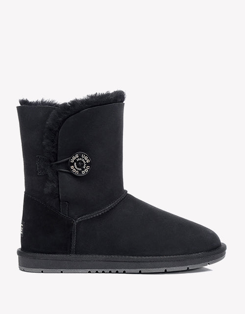 Australian Shepherd Sheepskin UGG Boots Short Button Water Resistant-Boots-PEROZ Accessories