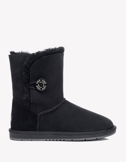 Australian Shepherd Sheepskin UGG Boots Short Button Water Resistant-Boots-PEROZ Accessories