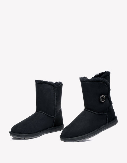 Australian Shepherd Sheepskin UGG Boots Short Button Water Resistant-Boots-PEROZ Accessories