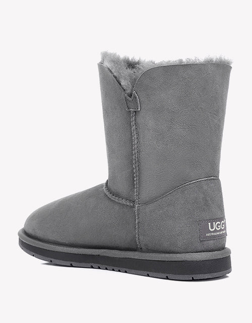 Australian Shepherd Sheepskin UGG Boots Short Button Water Resistant-Boots-PEROZ Accessories