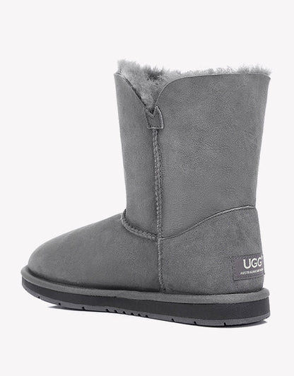 Australian Shepherd Sheepskin UGG Boots Short Button Water Resistant-Boots-PEROZ Accessories