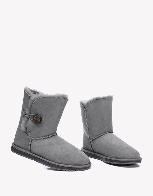 Australian Shepherd Sheepskin UGG Boots Short Button Water Resistant-Boots-PEROZ Accessories