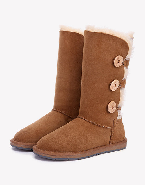 Australian Shepherd UGG Boots Australia Double Face Sheepskin Tall Triple Button Boots Water Resistant-Boots-PEROZ Accessories