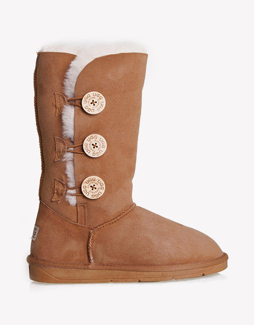 Australian Shepherd UGG Boots Australia Double Face Sheepskin Tall Triple Button Boots Water Resistant-Boots-PEROZ Accessories