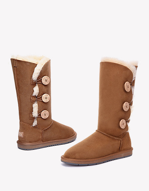 Australian Shepherd UGG Boots Australia Double Face Sheepskin Tall Triple Button Boots Water Resistant-Boots-PEROZ Accessories