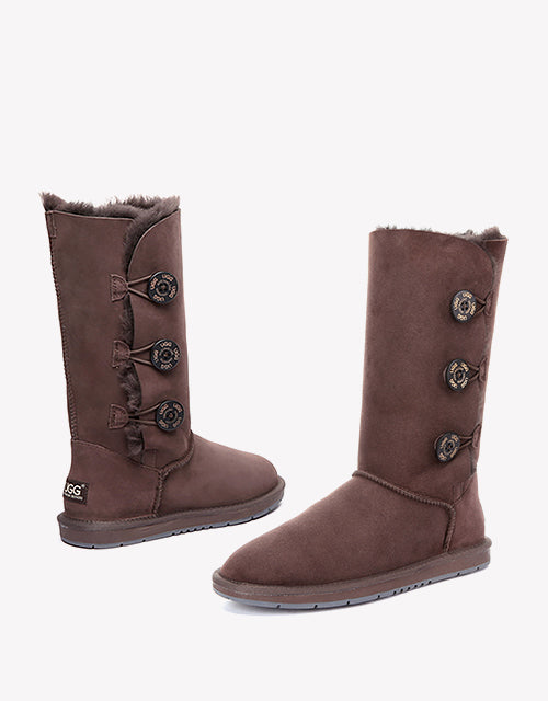 Australian Shepherd UGG Boots Australia Double Face Sheepskin Tall Triple Button Boots Water Resistant-Boots-PEROZ Accessories