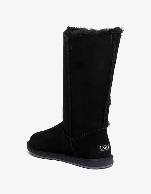 Australian Shepherd UGG Boots Australia Double Face Sheepskin Tall Triple Button Boots Water Resistant-Boots-PEROZ Accessories